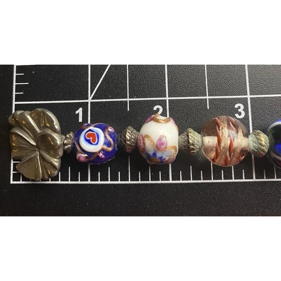 Handmade Lamp Work Glass Bead Bracelet Fits 7" Multicolor Silver Tone Button - Picture 5 of 8